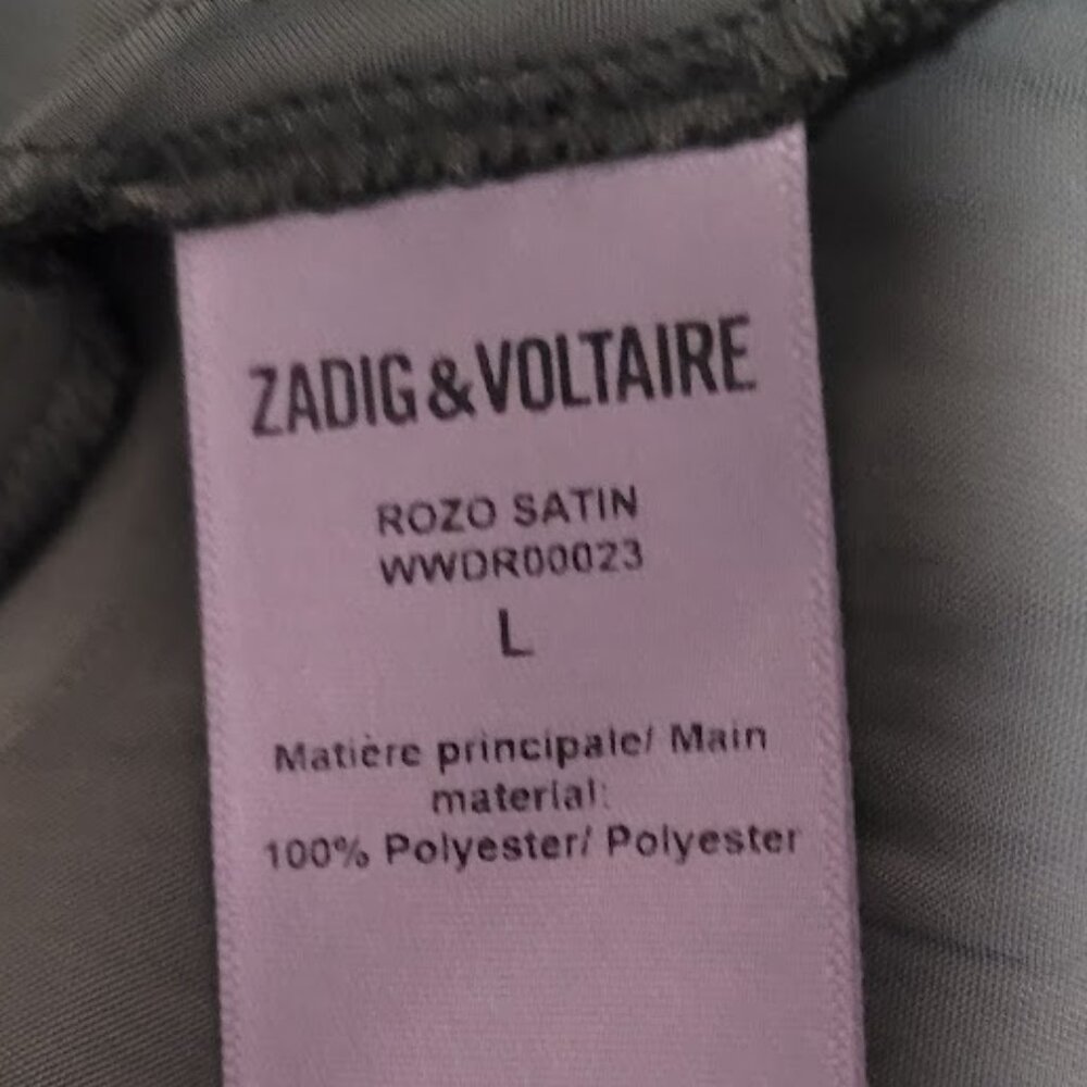 NWT Zadig & Voltaire Gathered Long Sleeve Satin Dress - Khaki L - Picture 12 of 13